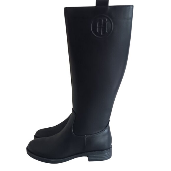 Tommy Hilfiger Women's Rayais Boot Black Knee High Riding‎ Embossed Logo Size 6M - Picture 2 of 13